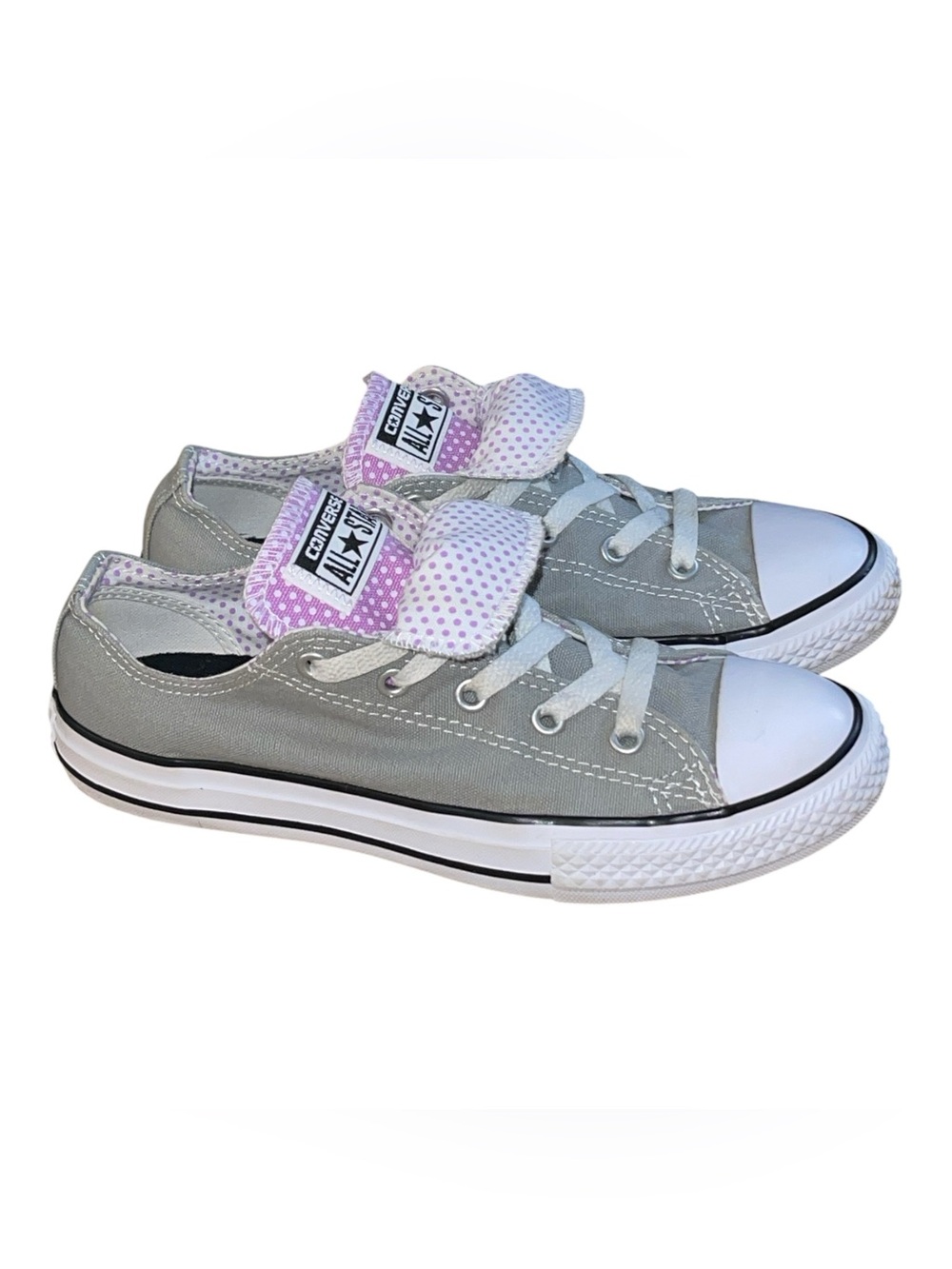 Converse Chuck Taylor All Star Double Tongue Low Top Gray Purple Polka Dot 3Y